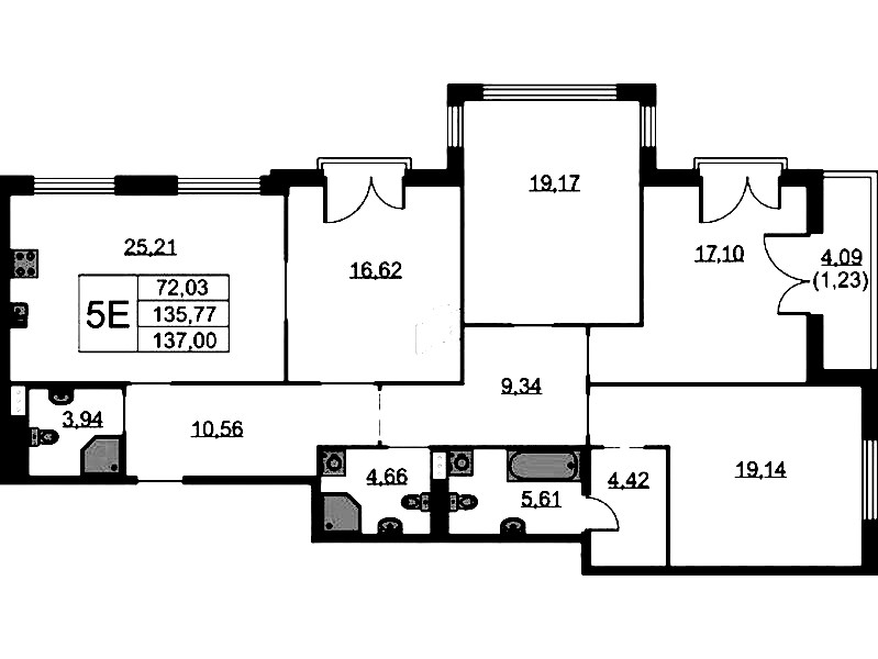 4-комнатная квартира 137 м², 3/9 эт., ЖК «Бакунина 33»